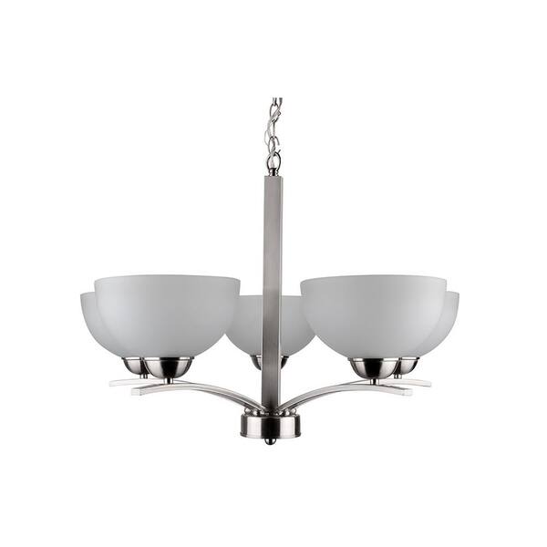 Filament Design 5-Light Satin Steel Chandelier with Etched Acid Wash Glass Shade