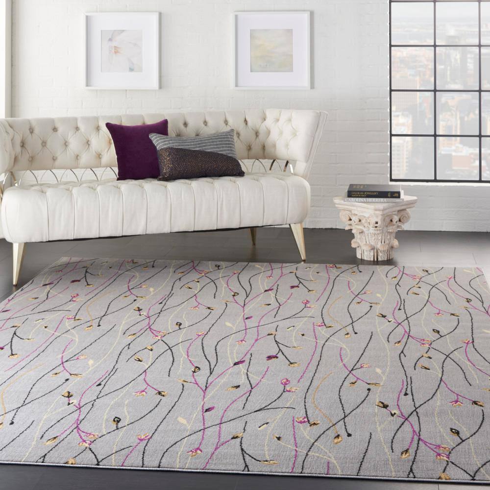 Gray Floral Synthetic Reversible 10' x 14' Area Rug