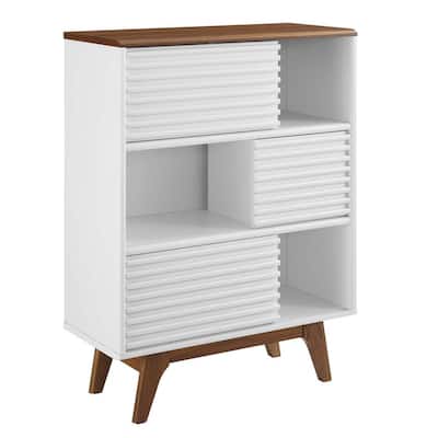 Render Walnut White Three-Tier Display Storage Cabinet Stand