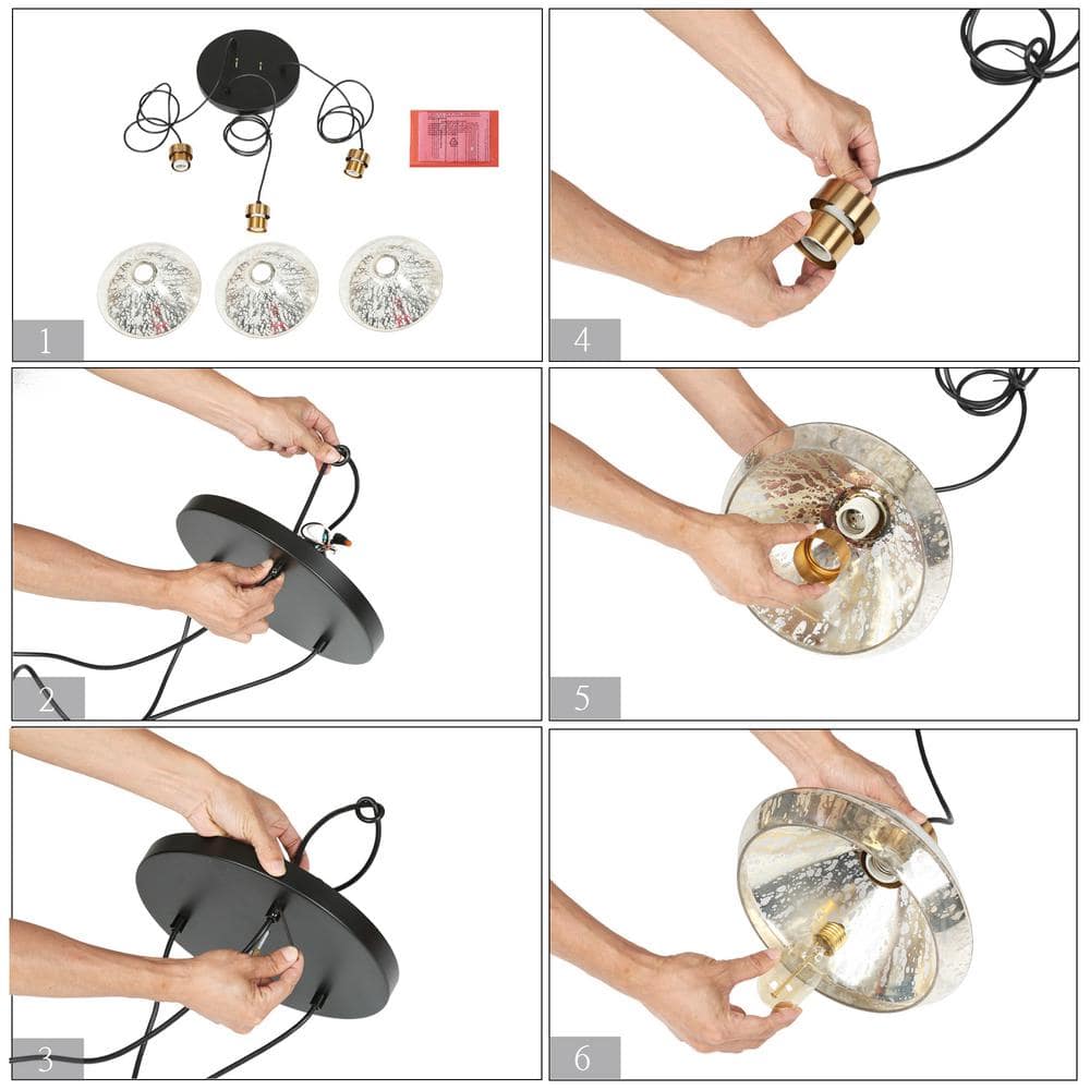 Modern Black and Brass 3-Light Glass Cluster Pendant
