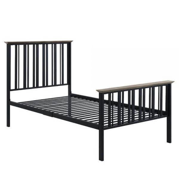 Benjara Brown and Black Wood Frame Twin Platform Bed with Slatted Frame ...