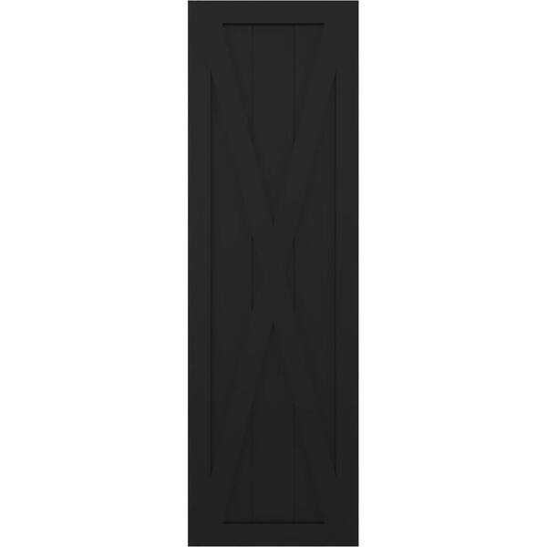 Ekena Millwork 12 in. x 27 in. True Fit PVC Single X-Board Farmhouse Fixed Mount Board and Batten Shutters Pair in Black