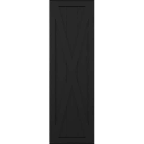 Ekena Millwork 12 in. x 80 in. True Fit PVC Single X-Board Farmhouse Fixed Mount Board and Batten Shutters Pair in Black