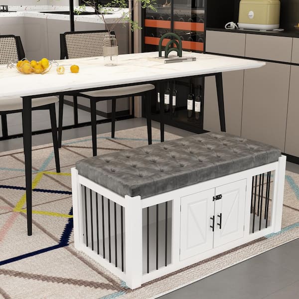 FUFU&GAGA Wooden Bed End Bench Dog Crate, Dog Kennel Indoor Modern Crates Entryway Bench Furniture for Small Medium Pets