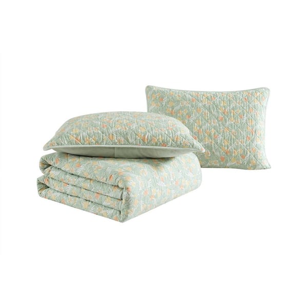 Tommy Bahama Pineapple Bloom Green/Orange 3-Piece King Cotton Quilt-Sham Set