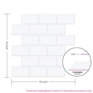 Thicker Subway White 12 in. x 12 in. PVC Self-Adhesive Peel and Stick Tile (8.5 sq. ft./10-Pack)