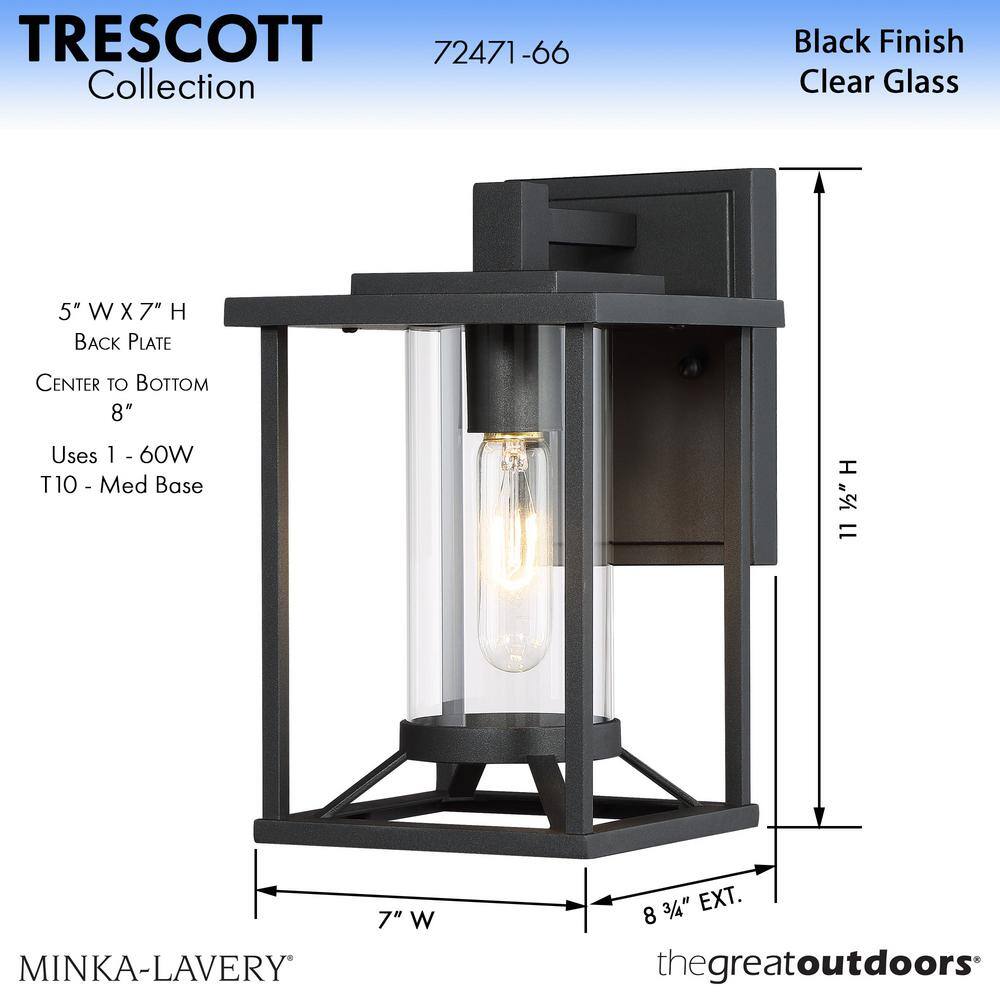Black Aluminum and Clear Glass Outdoor Wall Lantern