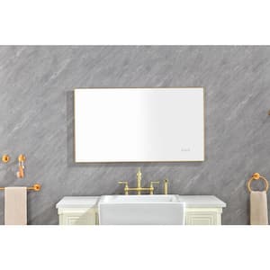 42 in. W x 24 in. H Rectangular Framed Anti-Fog Dimmable Backlit LED Wall Bathroom Vanity Mirror in Gold