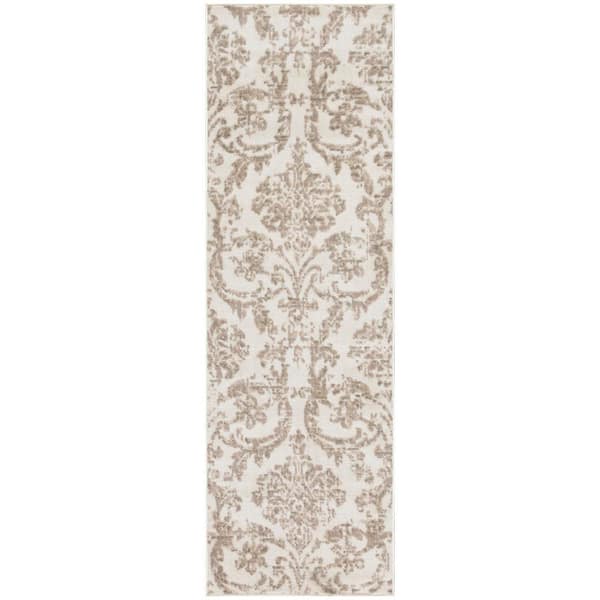 Jubilant Ivory Beige 2 ft. x 7 ft. Damask Transitional Runner Area Rug