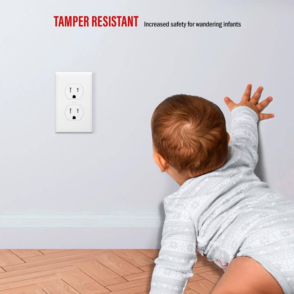 White Tamper Resistant Duplex Outlet with Wall Plate, 3-Pack