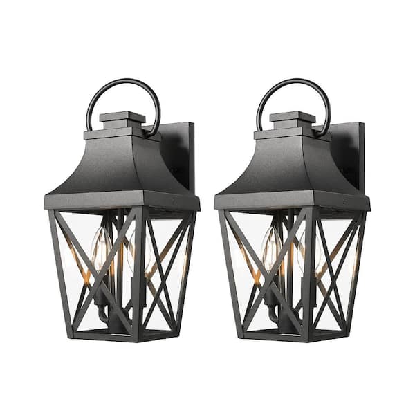 Sunpez 2 Pack 2 Light Outdoor Coach Black Sconce with Clear Shade for Garage Patio Front Door, E12, No Bulbs Included (E)