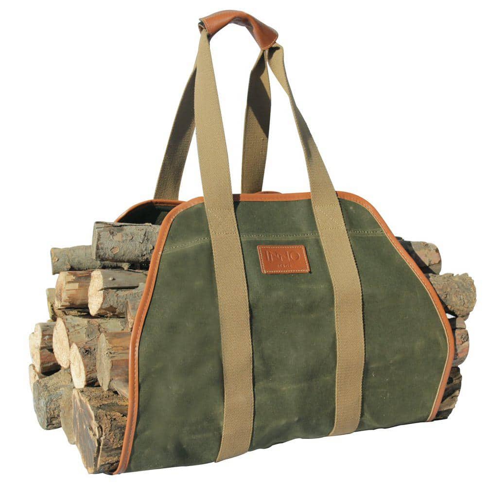 Green Waxed Canvas Firewood Carrier Bag, Firewood Holder for Fireplace, Efficient Firewood Hauling price history on PriceWatchPro