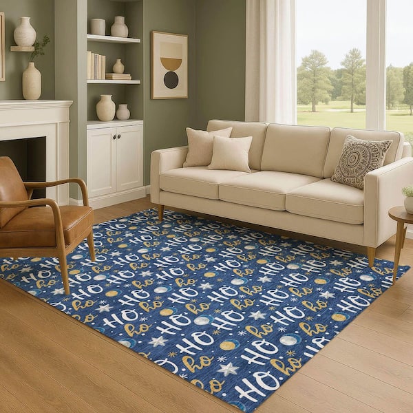 Mayfield Premium Machine Washable Abstract AMF1810 Navy 10 ft. x 14 ft. Area Rug