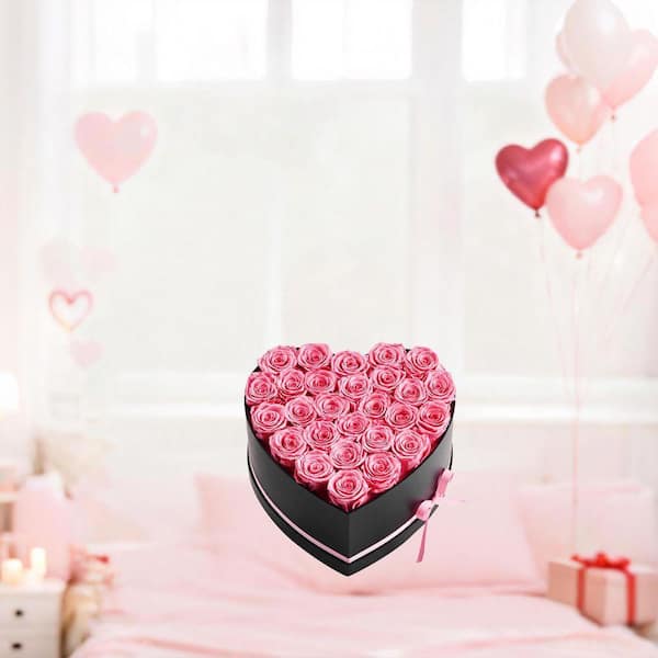 SKYSHALO 27 Preserved Roses in a Heart-Shaped Box, 5.51 in. Pink