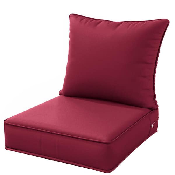 22 in. x 24 in. x 4 in. Square Outdoor Deep Seating Cushion Set Seat and Back Cushion for Lounge Chair Burgundy