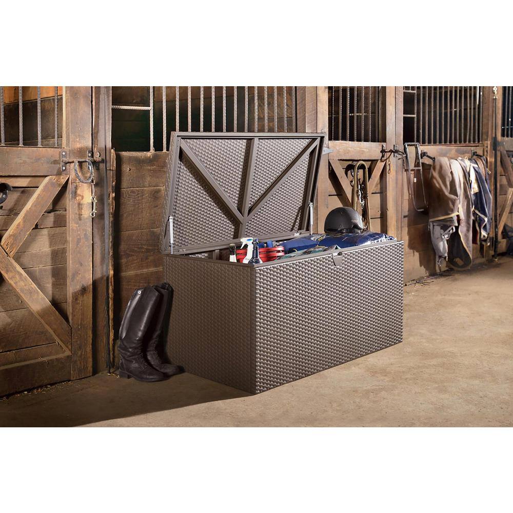 Espresso Metal and Wicker Outdoor Storage Deck Box