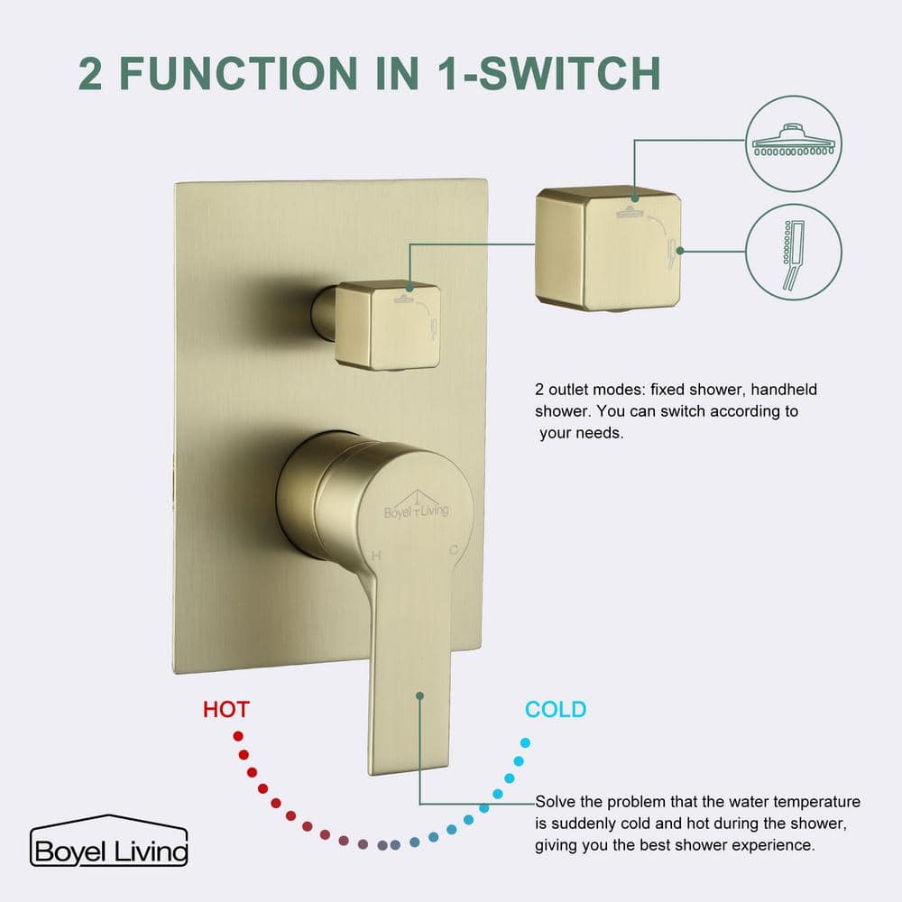 Brushed Gold Dual Square Ceiling Mount Rain Shower System