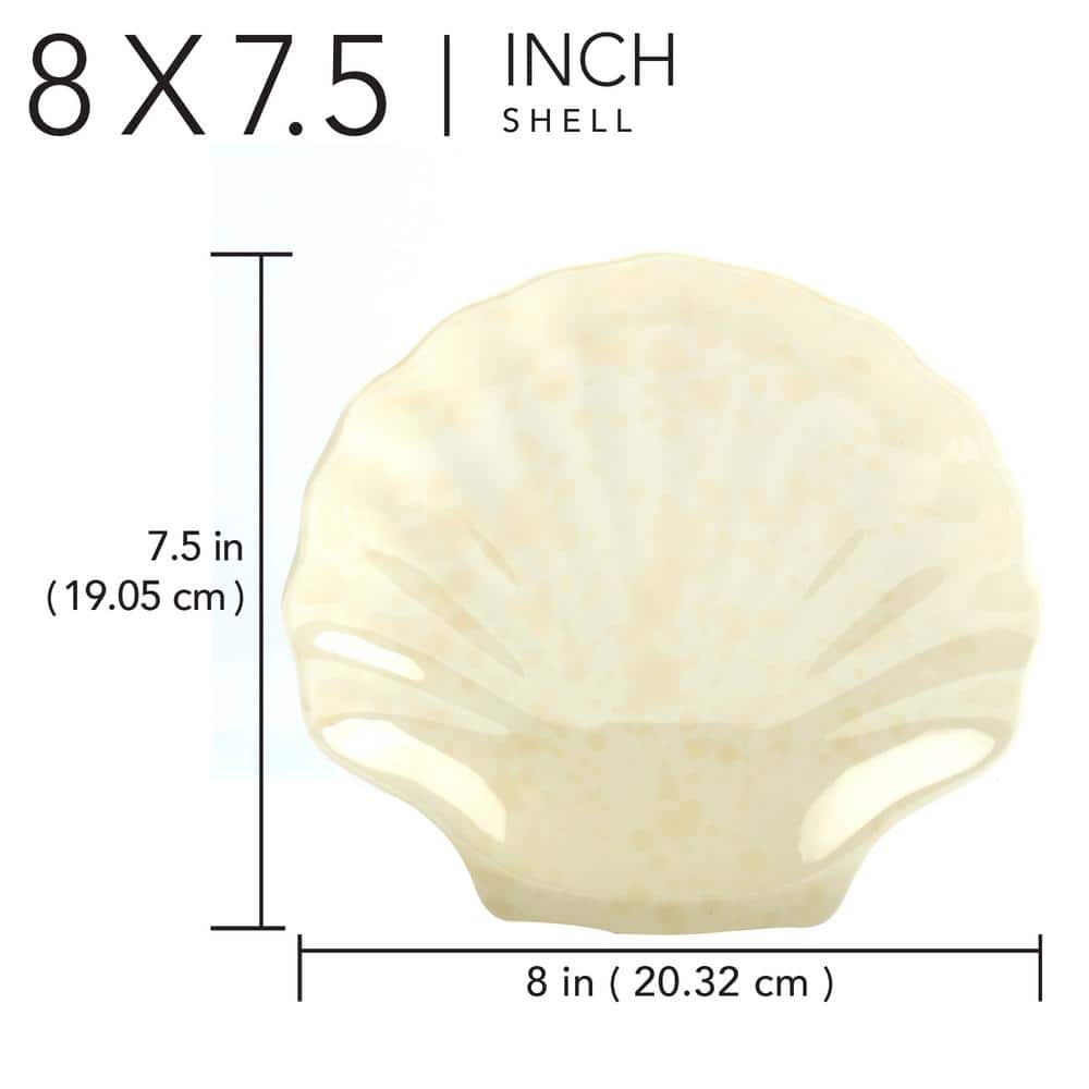 8-inch Off-White Melamine Scallop Shell Dessert Plates, Set of 6