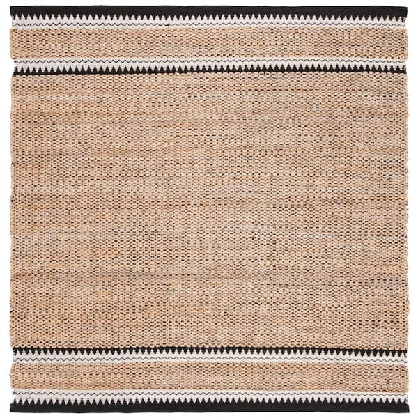 SAFAVIEH Natural Fiber Beige/Black 10 ft. x 10 ft. Woven Border Square Area Rug