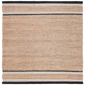 Natural Fiber Beige/Black Doormat 3 ft. x 3 ft. Woven Border Square Area Rug