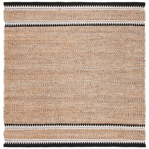SAFAVIEH Natural Fiber Beige/Black 8 ft. x 8 ft. Woven Border Square Area Rug