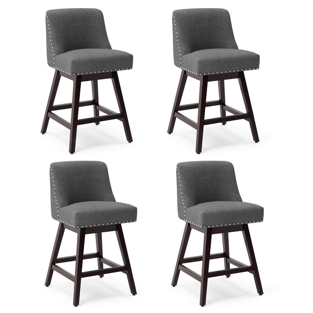 LUE BONA 26 in. Wood 360 Free Swivel Upholstered Bar Stool with Back