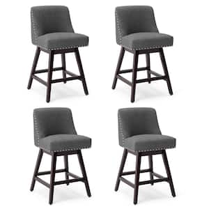 26 in. Wood 360 Free Swivel Upholstered Bar Stool with Back, Performance Fabric in Charcoal Gray (Set of 4)