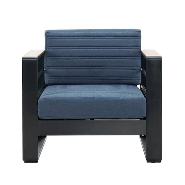 Unbranded Metal Elegant Lounge Chair,Outdoor Club Chair - Lightweight Aluminum Frame with Blue Cushions