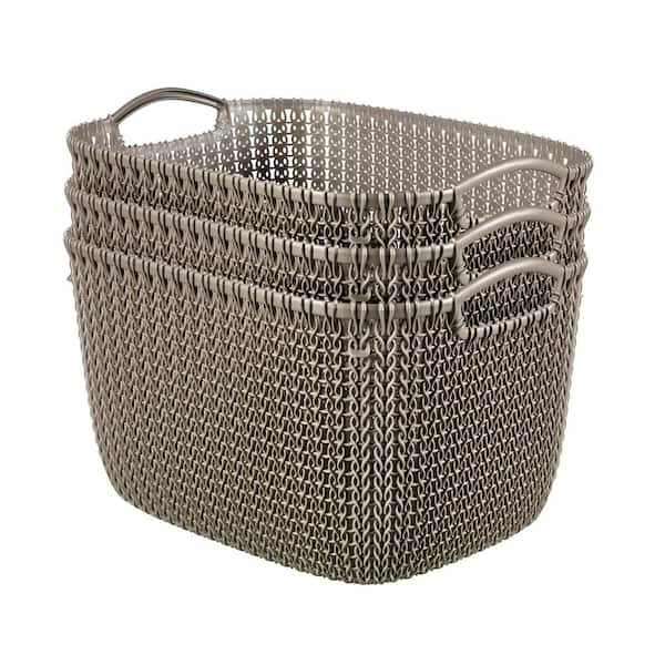 Curver 20 Qt. Knit Rectangular Resin Large Storage Basket Set in Harvest Brown (3-Piece)