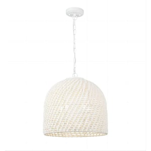 16 In. 5-Light White Modern Handwoven Pendant Light with Rattan Shape, No Bulbs Included
