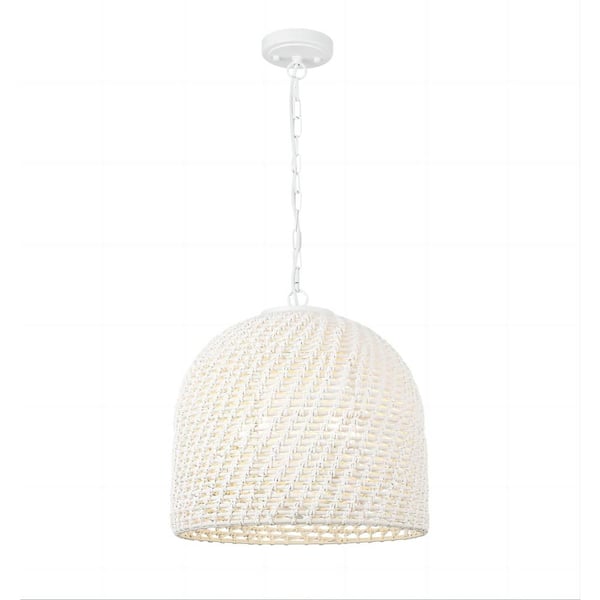 JAZAVA 16 In. 5-Light White Modern Handwoven Pendant Light with Rattan Shape, No Bulbs Included