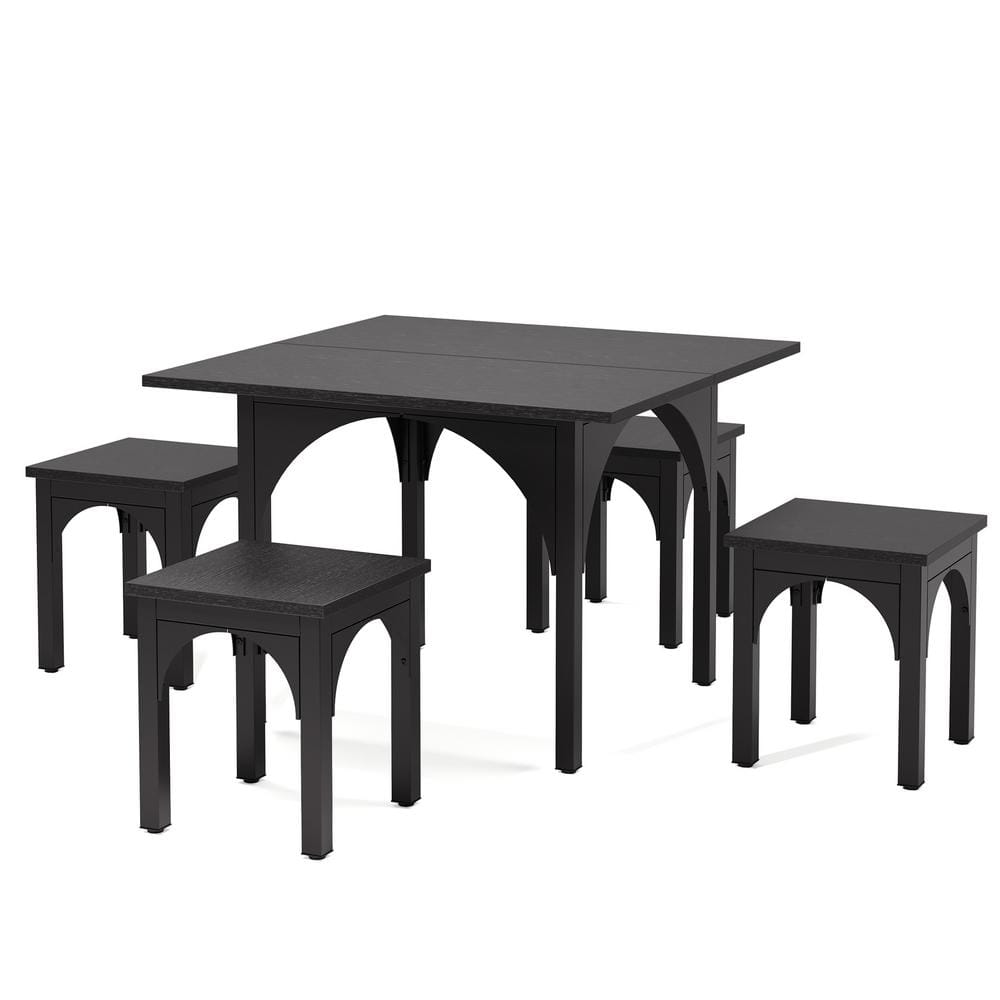 Roesler 5-Piece Square Black Wood Top Dining Table Set Seats 4
