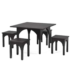 Roesler 5-Piece Square Black Wood Top Dining Table Set Seats 4