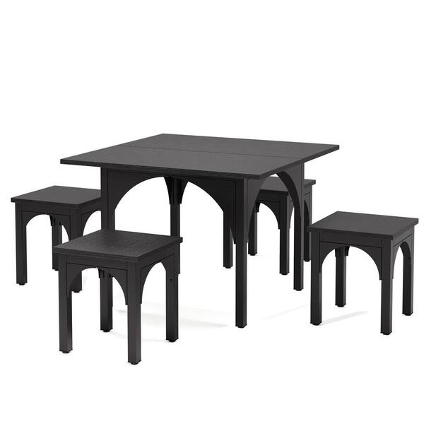BYBLIGHT Roesler 5-Piece Square Black Wood Top Dining Table Set Seats 4