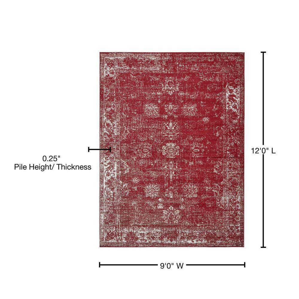 Chic Burgundy Synthetic 9' x 12' Rectangular Indoor Rug