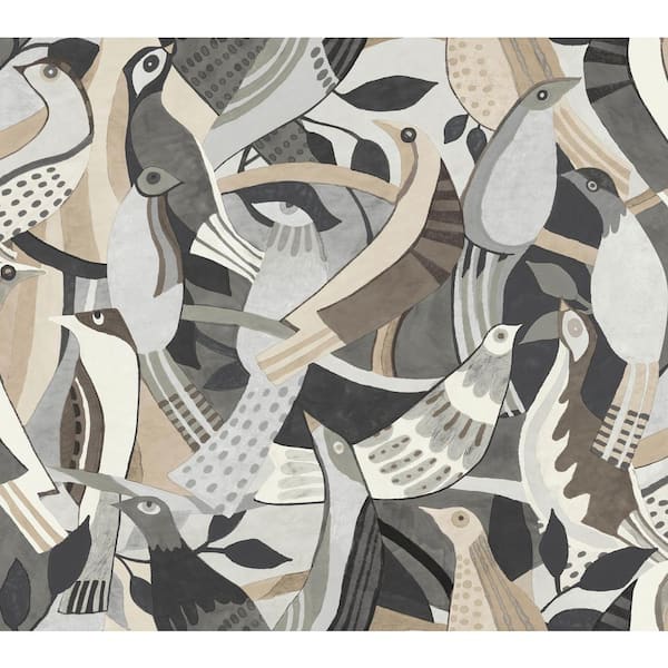 York Wallcoverings Grey Neutral Fauvist Flock Matte Non-Pasted Paper Wallpaper
