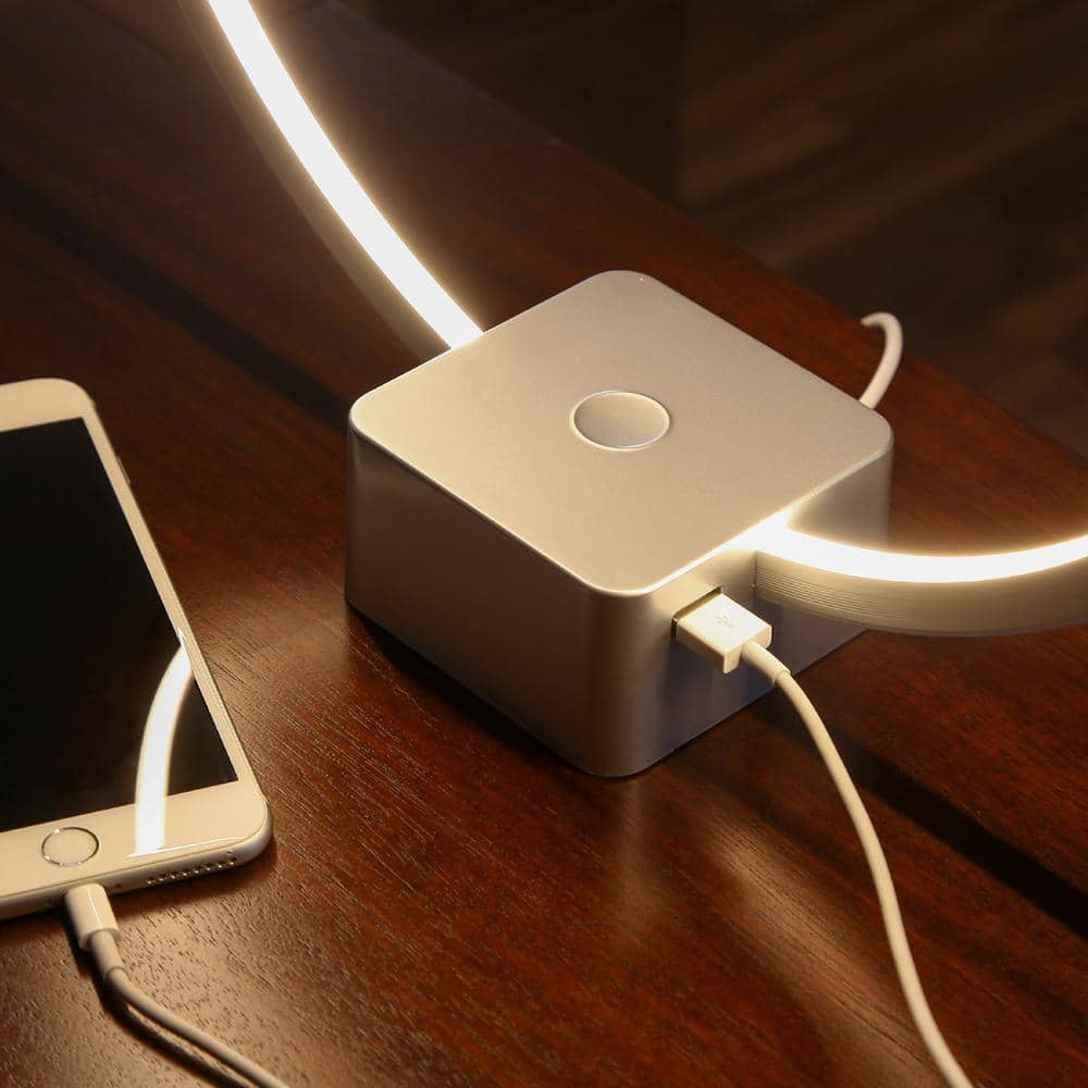Platinum Silver Modern LED Desk Lamp with USB Port