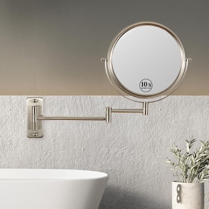 Wall Mirror 8 in. W x 8 in. H Round Swing Arm Wall Bathroom Makeup Mirror In Nickel