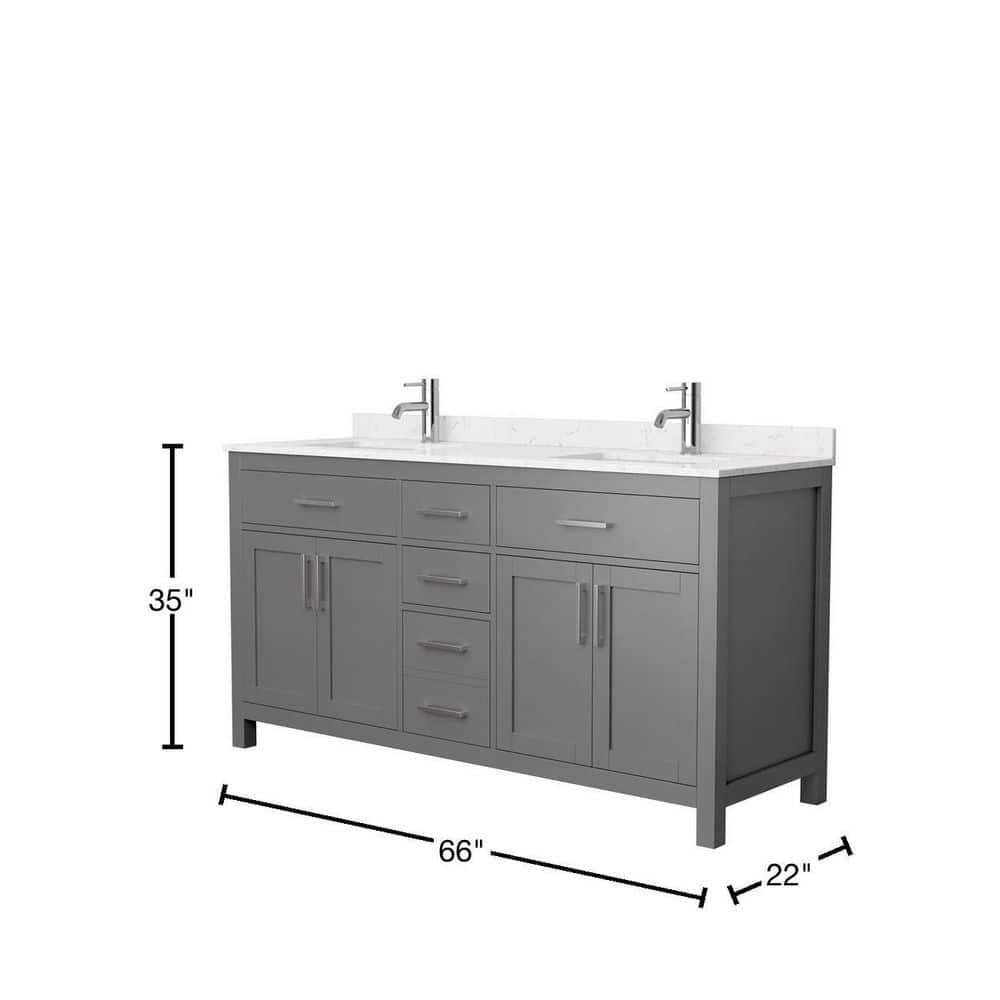 Beckett 66" Dark Gray Double Bathroom Vanity with Carrara Marble Top