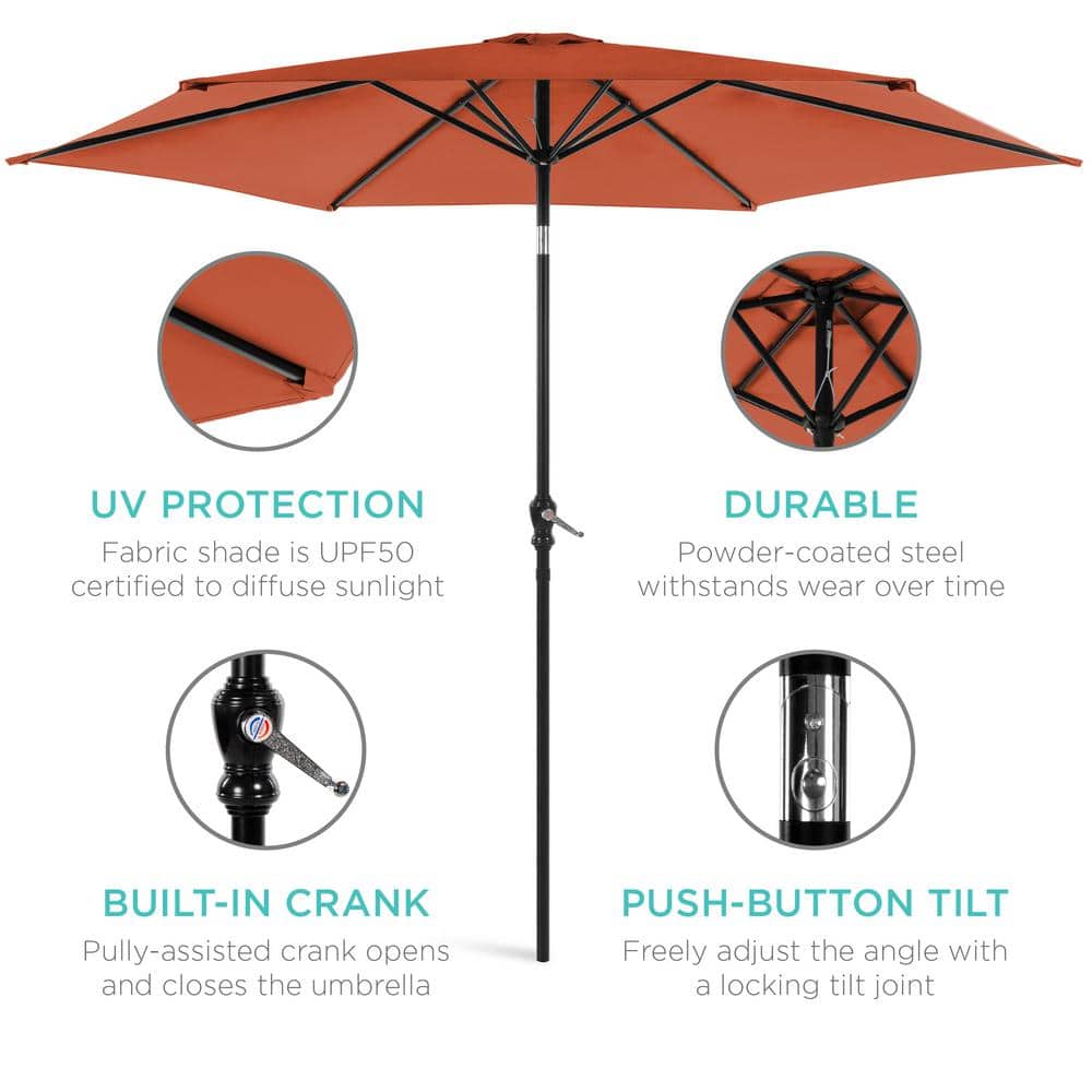 10ft Rust Hexagon Outdoor Steel Patio Umbrella with Crank