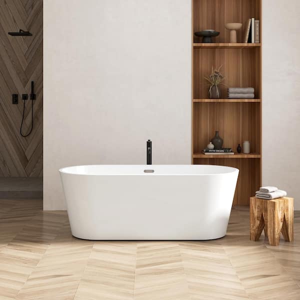 ANGELES HOME 67 in. x 29.5 in. Soaking Bathtub with Toetap Drain in Chrome and Classic Slotted Overflow, Glossy White, cUPC Certified