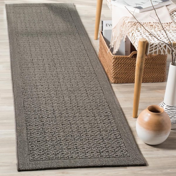 Palm Beach 2 ft. x 12 ft. Ash Speckled Border Runner Rug