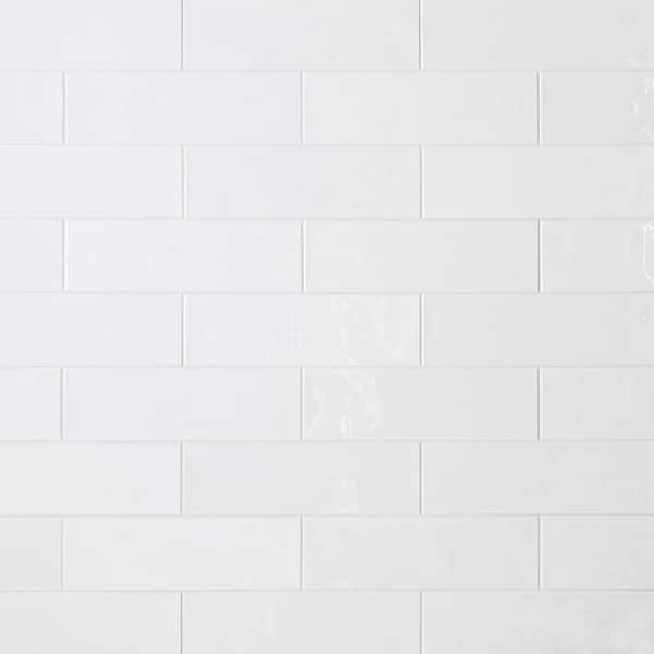 Bedouin Subway Tile 3 5/8 in. x 11 3/4 in. White Gloss Ceramic Wall Tile (9.9 sq. ft./Case)