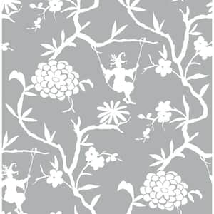 Chinoiserie Silhouette Metallic Silver Peel and Stick Wallpaper (Covers 30.75 sq. ft.)