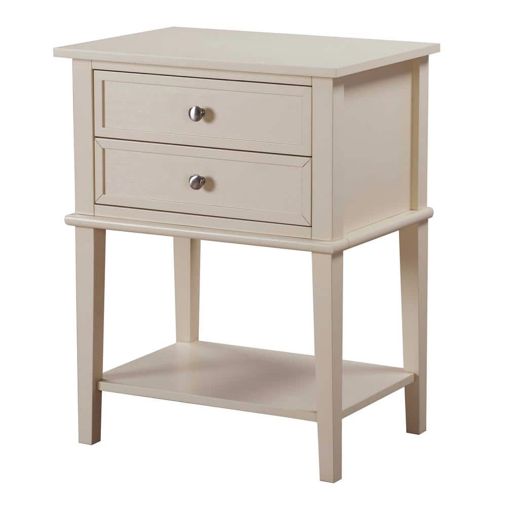 Newton Beige 2-Drawer Solid Wood Nightstand with Open Shelf