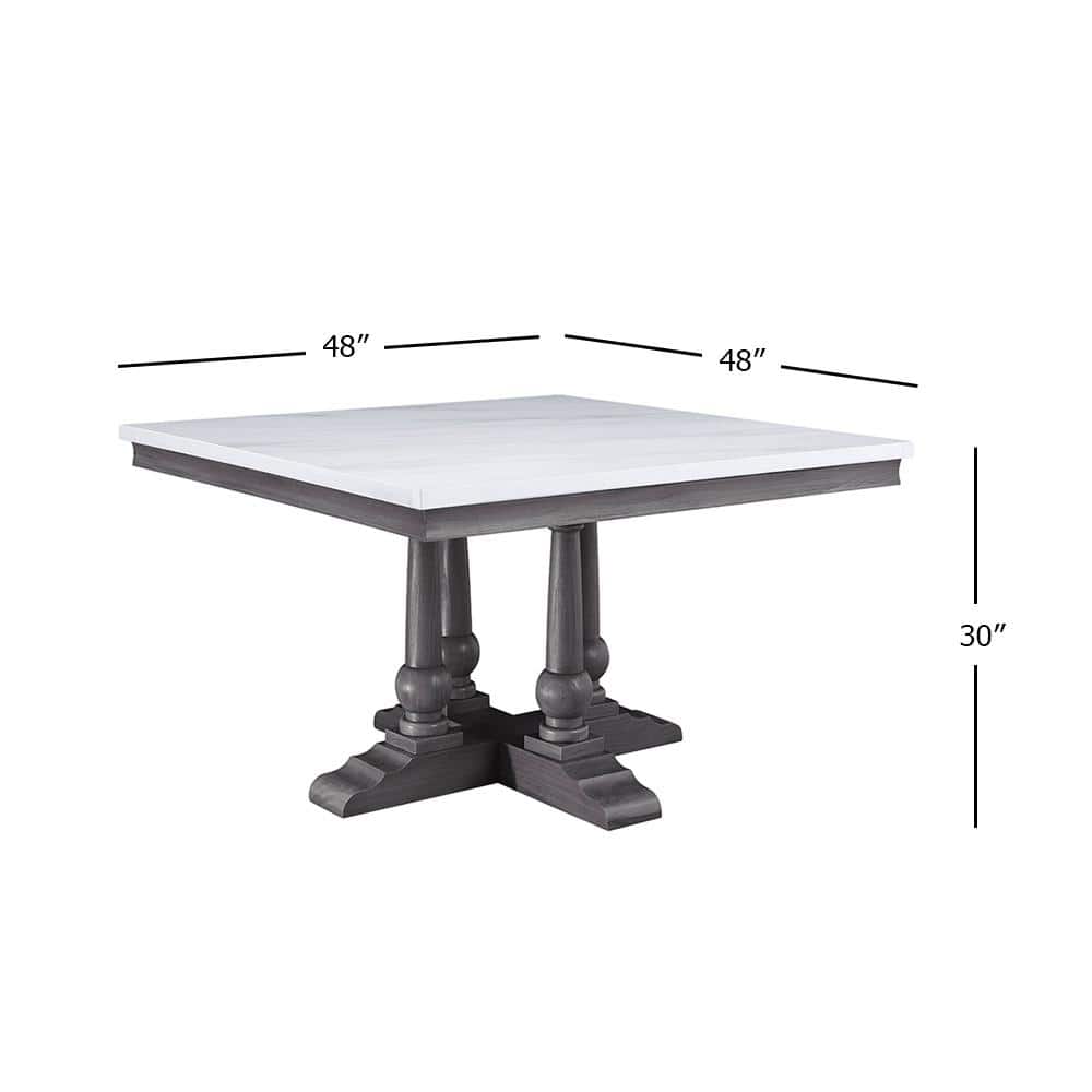 Transitional Gray Oak and White Marble Square Dining Table