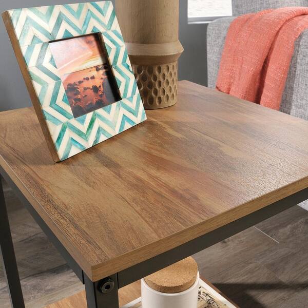 Iron Framed Mango Wood Accent Table with Lower Shelf Brown 
