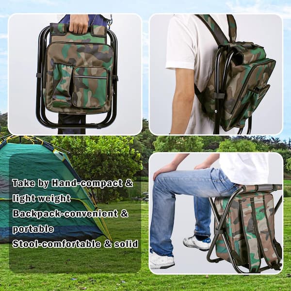 Folding Stool Insulated Cooler Bag Backpack Chair Beach Fishing