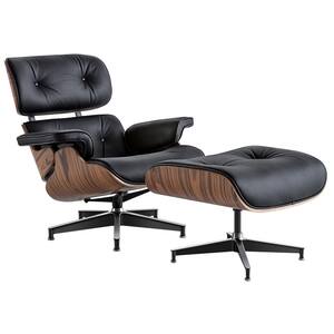 XingbiaoTY Black Top Grain Leather Lounge Chair Arm Chair with Ottoman (Light Rosewood)