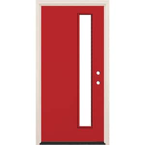 36 in. x 80 in. Left-Hand/Inswing Clear Glass Ruby Red Painted Fiberglass Prehung Front Door with 4-9/16 in. Frame